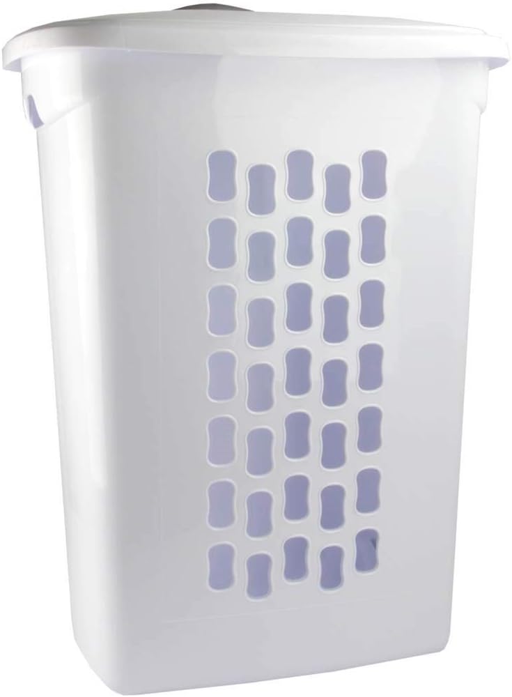Sterilite Ultra Wheeled Laundry Hamper with Lid, Handle and Wheels for Easy Rolling of Clothes to and from The Laundry Room, Plastic, White, 1-Pack