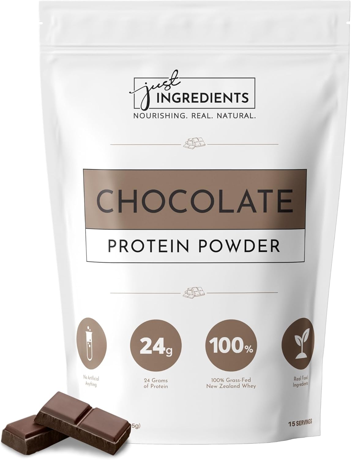 JUST INGREDIENTS Chocolate Protein Powder | 15 Servings | 100% Grass-Fed Whey | Non-GMO, Gluten-Free, No Artificial Flavors
