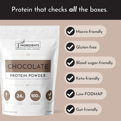 JUST INGREDIENTS Chocolate Protein Powder | 15 Servings | 100% Grass-Fed Whey | Non-GMO, Gluten-Free, No Artificial Flavors