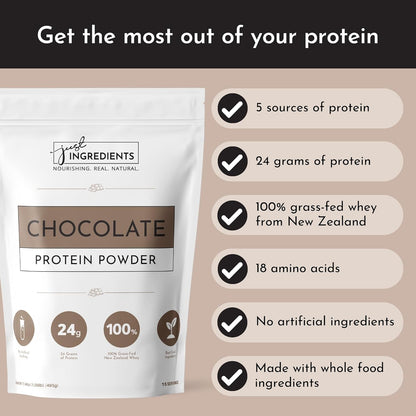 JUST INGREDIENTS Chocolate Protein Powder | 15 Servings | 100% Grass-Fed Whey | Non-GMO, Gluten-Free, No Artificial Flavors