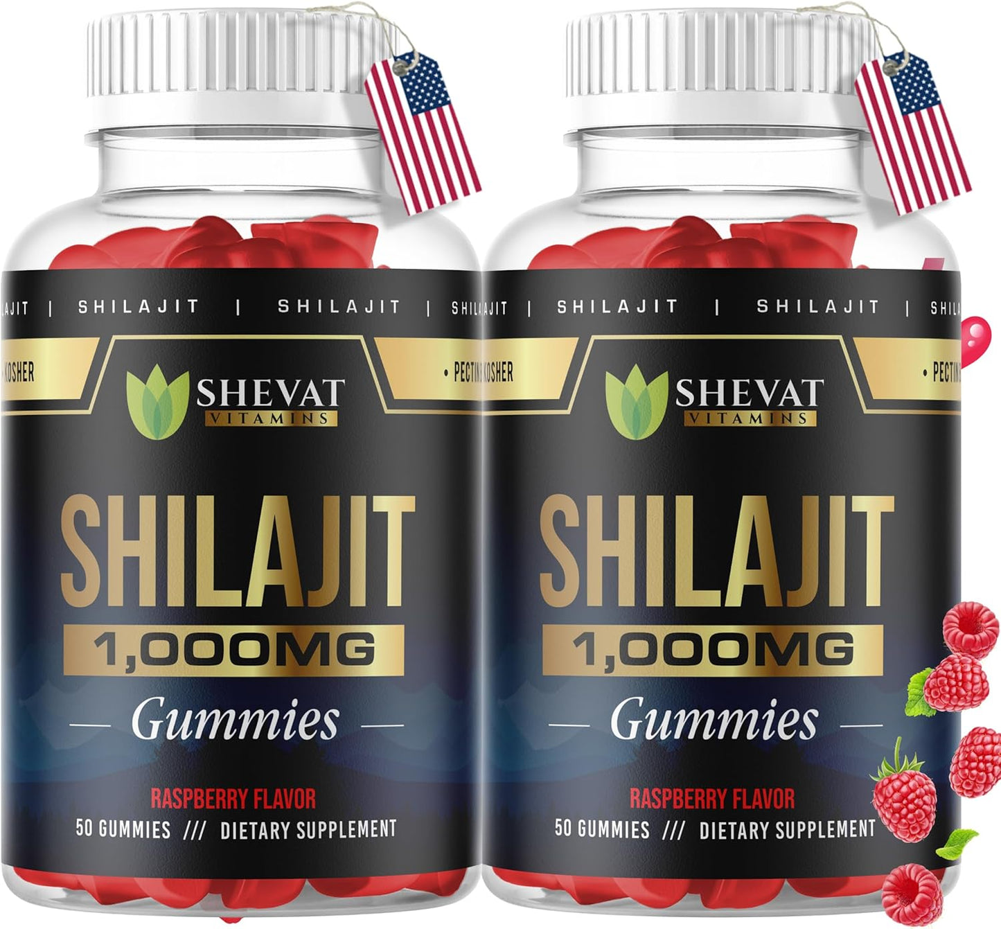 Pack of 2 Authentic Shilajit Gummies 1000mg-Non GMO Raspberry Cured shilajit Gummies for Men&Women Gummies with Trace Minerals & Fulvic Acid Organic