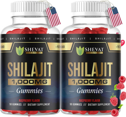 Pack of 2 Authentic Shilajit Gummies 1000mg-Non GMO Raspberry Cured shilajit Gummies for Men&Women Gummies with Trace Minerals & Fulvic Acid Organic