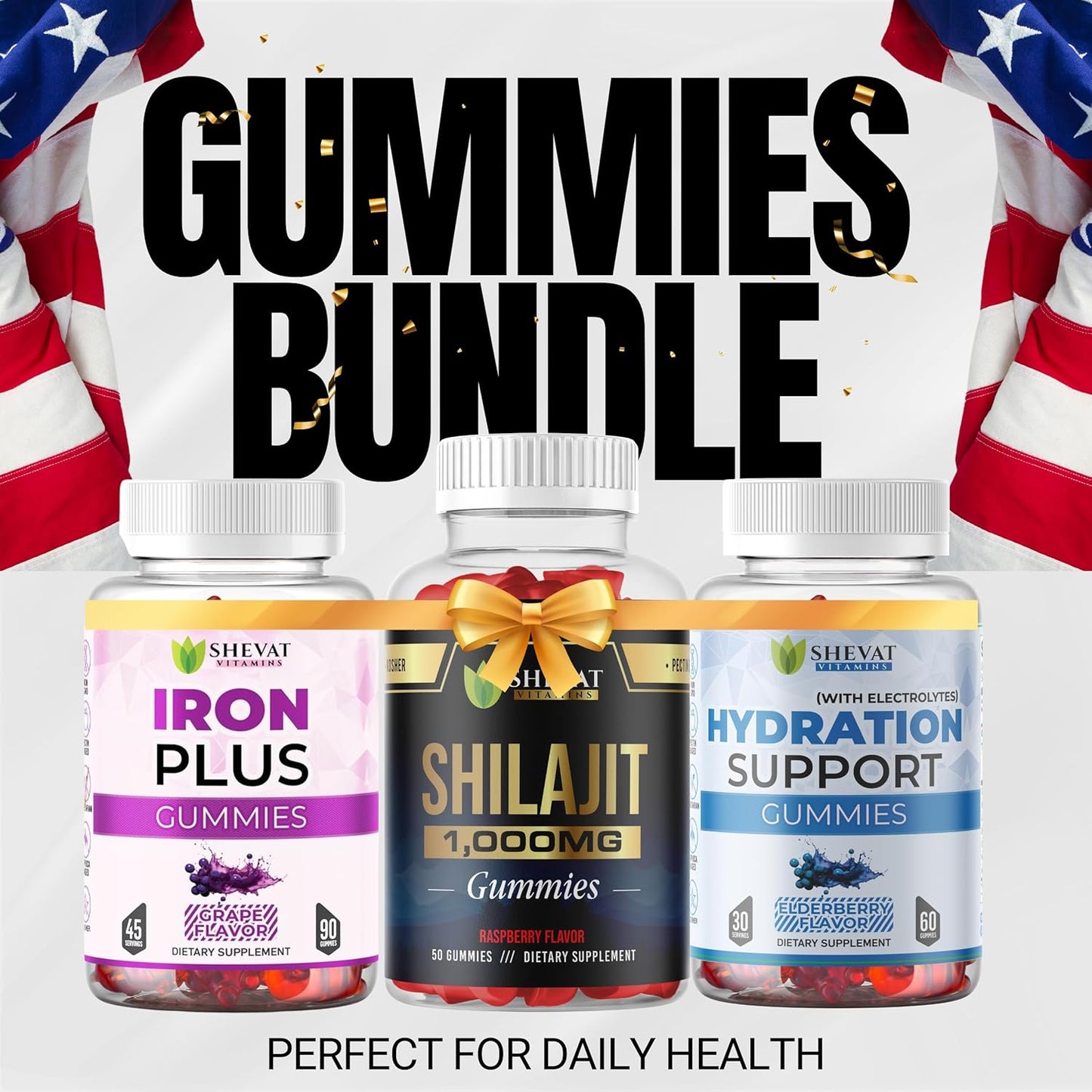 Shilajit Gummies 1000mg,Family Iron Gummies for Women, Men & Kids, and Electrolyte Gummies for Hydration –Non-GMO, Vegan, Gluten-Free, Immune & Energy Support-USA Made-3 Pack Essential