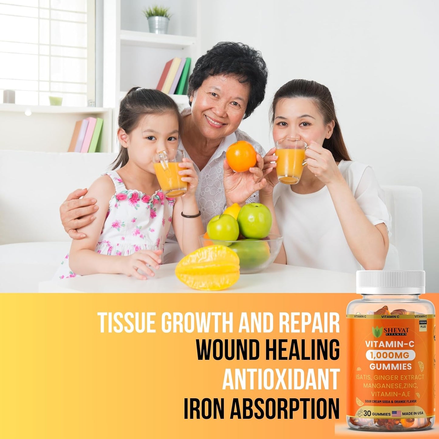 Vitamin C Gummies 1000mg for Adults & Kids, Chewable Multivitamin for Immune System